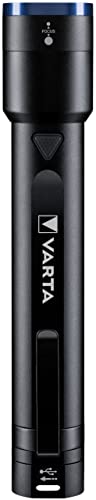 VARTA Taschenlampe LED & Power Bank (2600mAh), aufladbar, Night Cutter F30R Premium Leuchte, Lampe mit vier Leuchtmodi, Taschenleuchte inkl. Micro-USB Ladekabel, spritzwassergeschützt, schwarz