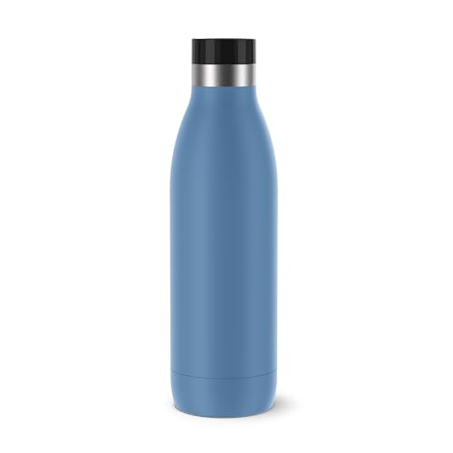 Emsa N31122 Bludrop Color Trinkflasche | 0,7 Liter | 100% dicht | Quick-Press Verschluss | ergonomischer 360° Trinkgenuss | 12h warm, 24h kühl | Edelstahl | Aqua-Blau