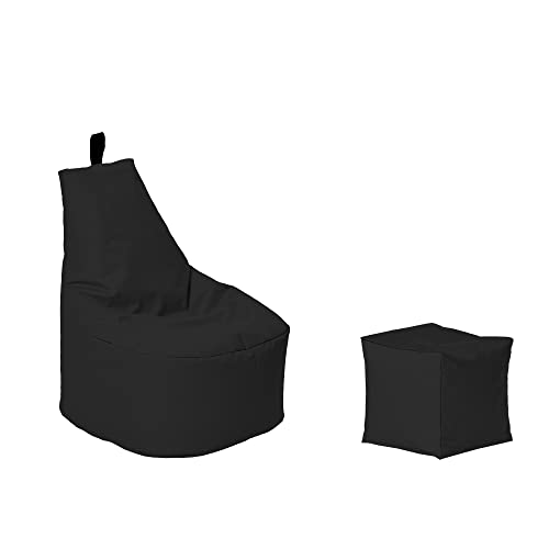 Momiralland Classic Sitzsack XL - XXL mit Hocker Sitzkissen BodenKissen Sessel In- & Outdoor geeignet Gaming Sitzsack für Erwachsene und Kinder… (Schwarz, XL - Durchmesser 65 cm)