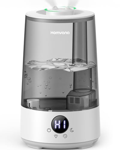 Homvana Luftbefeuchter Schlafzimmer Top-Fill, 3.6L 360°Cool Mist 34H Dauerhaft, Ruhig 23dB (SilentSpary Tech) Klein, Kinderzimmer Baby, BPA Free, Aromadiffusor für Pflanzen 7-Color Night Light