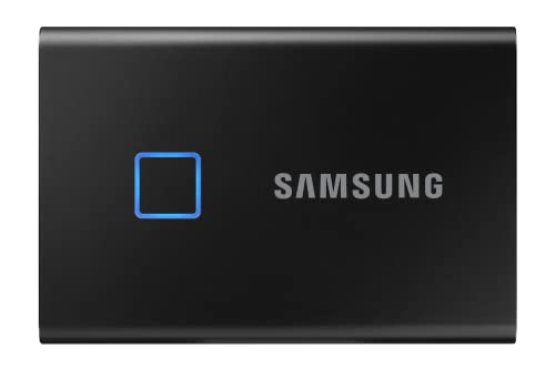 Samsung Portable SSD T7 Touch, 1 TB, USB 3.2 Gen.2, 1.050 MB/s Lesen, 1.000 MB/s Schreiben, Externe SSD Festplatte mit Fingerabdruckscanner für Mac, PC, Tablet, Metallic Black, MU-PC1T0K/WW
