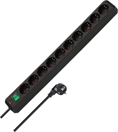 Brennenstuhl Eco-Line Steckdosenleiste 10-Fach (Mehrfachsteckdose mit erhöhtem Berührungsschutz, Schalter und 3m Kabel) schwarz
