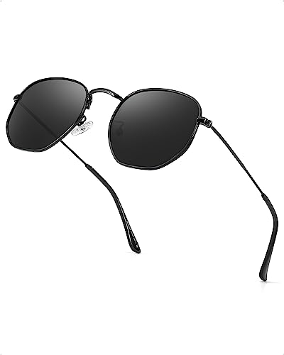 TJUTR Selbsttönend Sonnenbrille Herren Polarisiert Photochrome Brille UV400 Schutz Blendfrei Ultraleicht und Stylisch Sechseck Metallrahmen