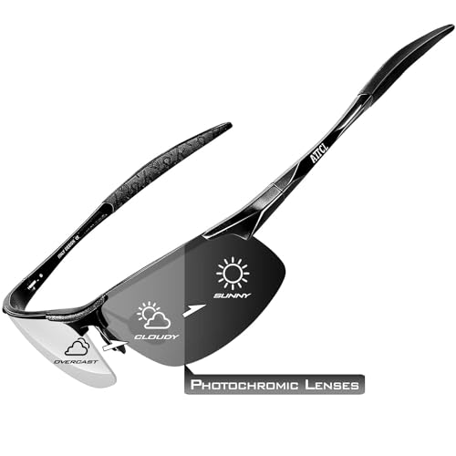 ATTCL Herren Photochromatische Treiber Glasses Sport Sonnenbrille Al-Mg Metallrahme Ultra leicht verspiegelt sonnenbrillen 8177 Photochromatisch