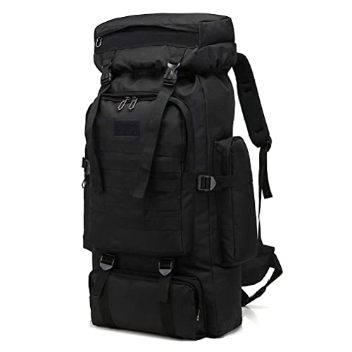 Kabxhueo Groß Wander Rucksack 60l - 80l, Outdoor Military, fur Herren Notfallrucksack Wasserdicht Survival Gefüllt Fluchtrucksack Notfall Backpack Kampfrucksack, Schwarz, 80 Liter