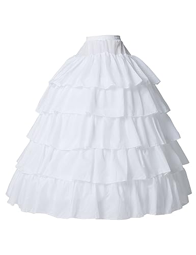 Petticoat Unterröcke Reifrock Rockabilly Rüschen A Linie Lang Vintage für Hochzeit Brautkleid S - Weiß - Gr. L-XL