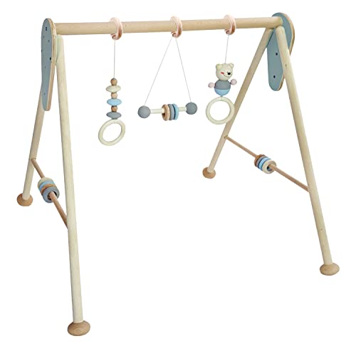 Hess Holzspielzeug 20035 - Spielgerät aus Holz, Nature Serie Bär in Blau, für Babys, handgefertigter Spiel-Bogen mit Figuren und Rasseln, ca. 62 x 57 x 54,5 cm groß