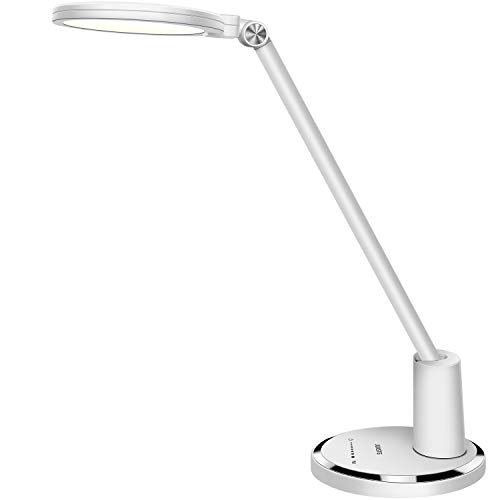 JUKSTG Schreibtischlampe LED, 12W Büro Tischleuchte TouchBedienung Dimmbar 10 Helligkeits 5 Farbstufen Augenschutz Tischlampen Nachttischlampe, für Büro, Lesen, Arbeit,Kinder (Weiß)