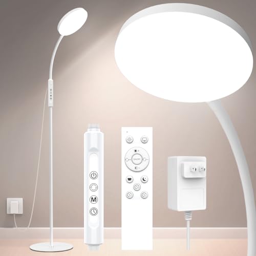 Mojimdo Stehlampe 20000 Lux Tageslichtlampe - Flexible, dimmbare LED Lichttherapielampe mit 5 Farben, 10 Helligkeitsstufen und Timer - Ideal für Schlafzimmer, Wohnzimmer und Büro - Weiß