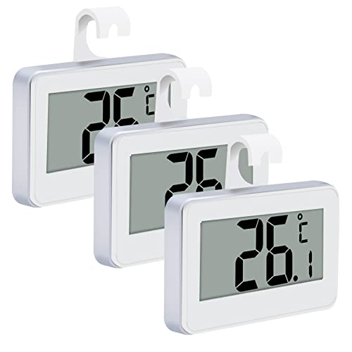 Kühlschrankthermometer, Digitale Wasserdichte Thermometer kühlschrank Mit Gefrierfach Thermometer Mit Gut Lesbarem LCD-Anzeige Lesen Perfekt für Lnnen/Außen/Home/Restaurants/Bars/Cafés (Weiß-3)