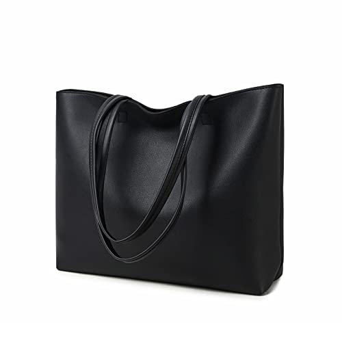 MEEGIRL Damen Henkeltaschen, Einfache Handtaschen PU Leder Tote Shopper Bag für Arbeit, Schule, Einkauf mit Reißverschluss und Innentasche (Schwarz)