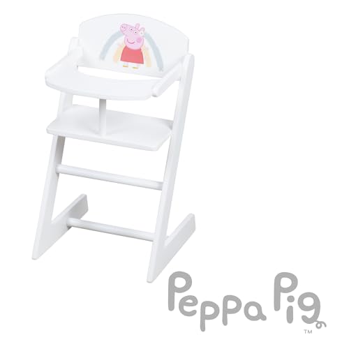 roba Puppenhochstuhl Peppa Pig mit Essbrett - Stuhl für Babypuppen - Holz weiß lackiert - Motiv der Zeichentrick Serie - Puppenmöbel für Kinder ab 3 Jahren, Klein