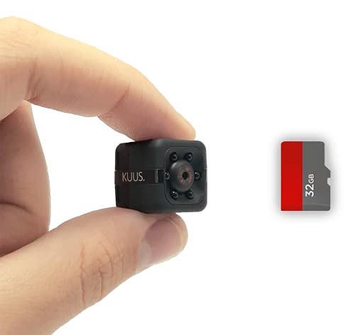 KUUS.® C1 Mini Überwachungskamera innen 2,3 cm | Kamera überwachung innen mit Nachtsicht & Bewegungsmelder | Full HD 1080P Micro Camera ohne WLAN mit aufzeichnung 32-GB SD Speicherkarte für Innen