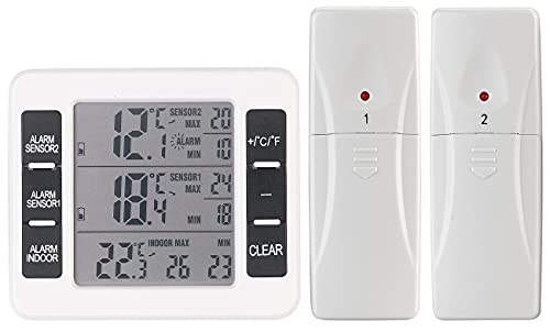 Rosenstein & Söhne Kühlthermometer: Digitales Funk-Kühl- & Gefrierschrank-Thermometer mit Raumthermometer (Thermometer für Kühlschrank, Kühlschrankalarm Thermometer, Temperaturüberwachung)