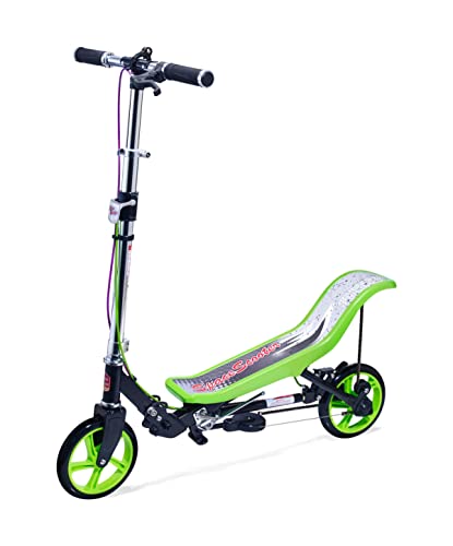 Space Scooter Premium X590, Grün, Tretroller mit Schwungrad, per Luftdruckdämpfer Angetriebener Roller mit Bremsen, Luftfederung, Einfache Faltbarkeit, für Kinder ab 8 Jahren, Grün/Schwarz