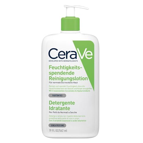 CeraVe Feuchtigkeitsspendende Reinigungslotion für Gesicht und Körper, Normale bis trockene Haut, Mit Hyaluron und 3 essenziellen Ceramiden, 1 x 562 ml