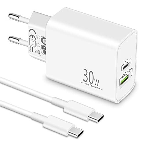 MatauMahi 30W USB C Ladegerät mit 2m Typ C Ladekabel, 2-Port Netzteil/Stecker/Adapter, Schnellladegerät mit PD, Kompatibel mit Samsung S24/S23/S22, Xiaomi, Google Pixel 8/7/6, iPhone 15 Pro Max/Plus