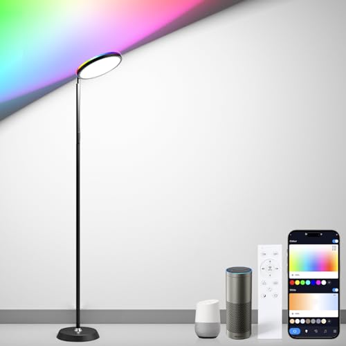 Oraymin Stehlampe LED Dimmbar Deckenfluter 38W Smart Stehlampe mit Fernsteuerung Steuerbar via App Kompatibel Alexa/Google Assistant 16 Millionen Farben Standleuchte für Wohnzimmer Schlafzimmer Büro