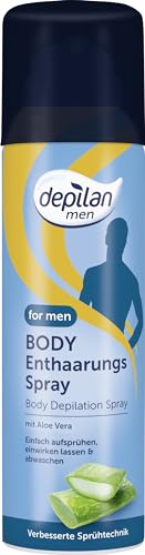 Depilan · For Men Body Enthaarungsspray / Enthaarungscreme zum Aufsprühen für den Mann / Männer · Enthaart den gesamten Körper: Rücken, Brust, Arme, Beine, Achseln und mehr · 1 x 200ml