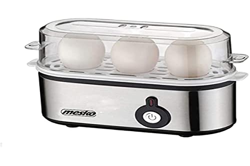Mesko MS-4485 MS 4485 Eierkocher für 3 Messbecher, 350 W, kochzubehör für weiche, Harte gekochte Eier, Kontrollleuchte, automatische Abschaltung, klein, Silber/schwarz, Kunststoff, 9.3 x 21 x 14.3 cm