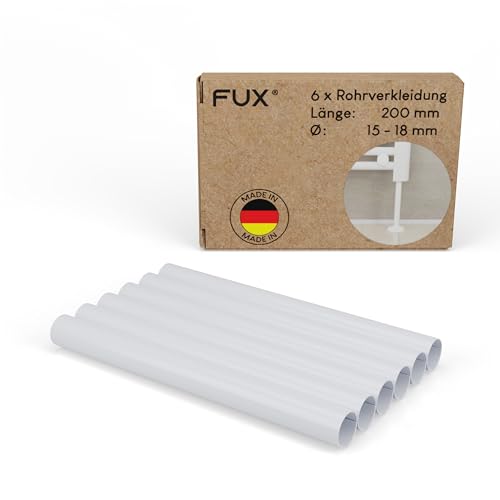 FUX 6 Stück Heizungsrohr Verkleidung, , für Rohrdurchmesser 15-18mm, Länge: 200mm, Rohrabdeckung, Rohrisolierung weiß, Heizkörper