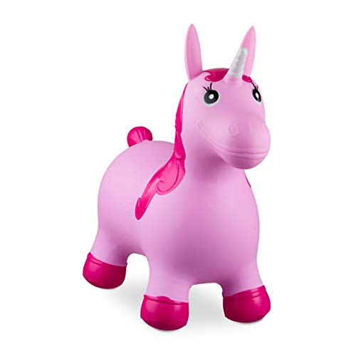 Relaxdays 10024989_52, pink Hüpftier Einhorn, inklusive Luftpumpe, Hüpfpferd bis 50 kg, BPA frei, für Kinder, Hüpfspielzeug