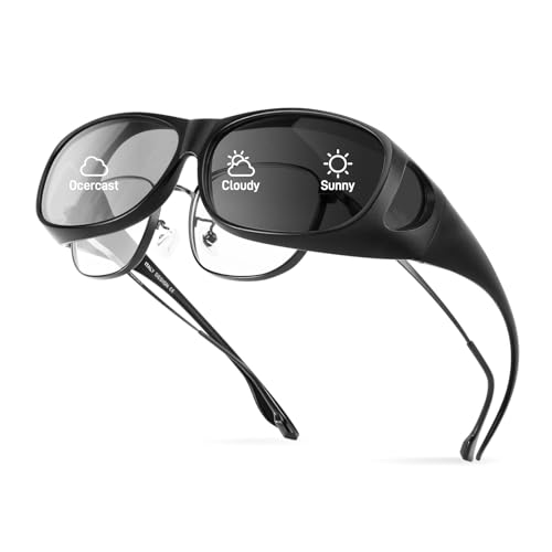 Bloomoak Polarisierte photochrome Reactolite Sonnenbrille – perfekt für Herren und Damen, passt über Brille, Wickel-Stil mit blendfreiem UV400-Schutz zum Autofahren, Angeln, Outdoor-Sport