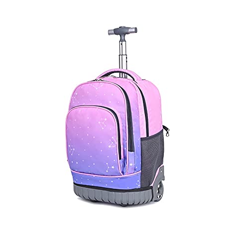 BOZONLI Trolley Rucksack Schulranzen mit Rollen Laptop Handgepäck Tasche Koffer Wasserdicht Trolley Mädchen Jungen Rucksack mit Rollen Schulranzen für Teenager (Pink Lila)