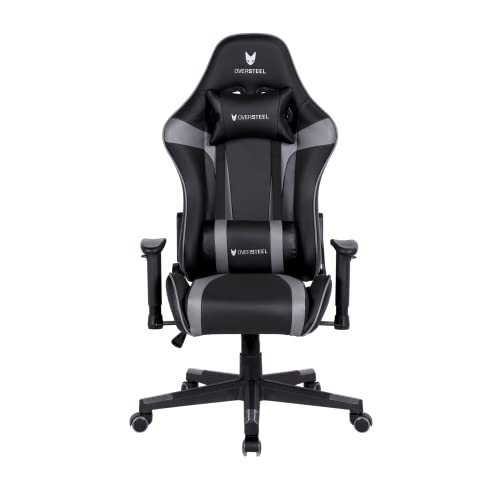 Oversteel - ULTIMET Professional Gaming Stuhl Kunstleder, 2D Armlehnen, höhenverstellbar, 180° verstellbare Rückenlehne, Gasdruckfeder Klasse 3, bis 120Kg, Farbe Grau