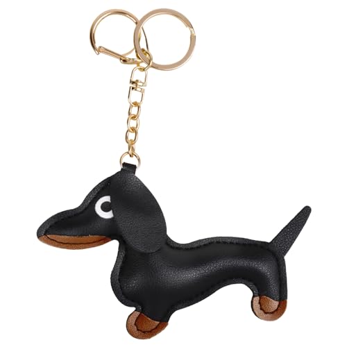COLOFALLA Schlüsselanhänger Hund Dackel aus Leder Glücksbringer Sausage Dog Keychain Geschenke für Lieblingsmensch Frauen Männer Kinder Geburtstag Weihnachten Schlüsselring (schwarz)