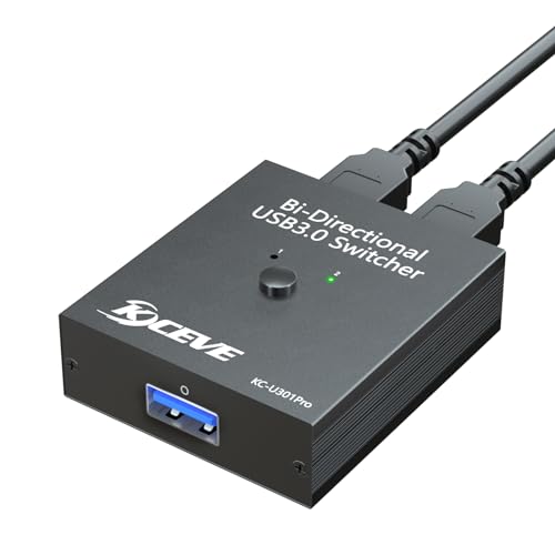 USB 3.0 Switch, Bidirektional USB Umschalter 2 in 1 Out / 1 in 2 Out,MLEEDA USB Switcher für 2 PC Gemeinsame Tastatur Maus Scanner Drucker, mit Desktop-Controller und 2 USB3.0 Kabel