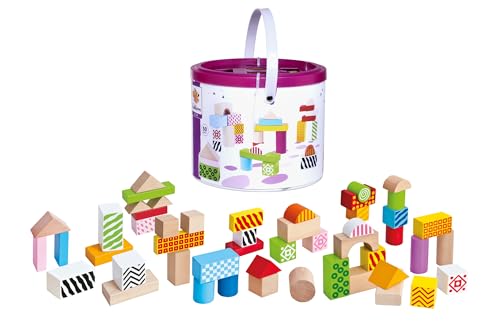 Eichhorn – bunte Holzbausteine – 50 Stück in Box, Bauklötze mit Bedruckung, aus Birkenholz, für Kinder und Babys ab 12 Monaten, Holzspielzeug, Verpackung kann variieren