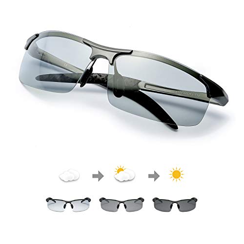 TJUTR Polarisierte Sonnenbrille Herren Photochromatisch Sports Fahrradbrille Selbsttönend Autofahrer Durchsichtig brille mit Färbungsgradient