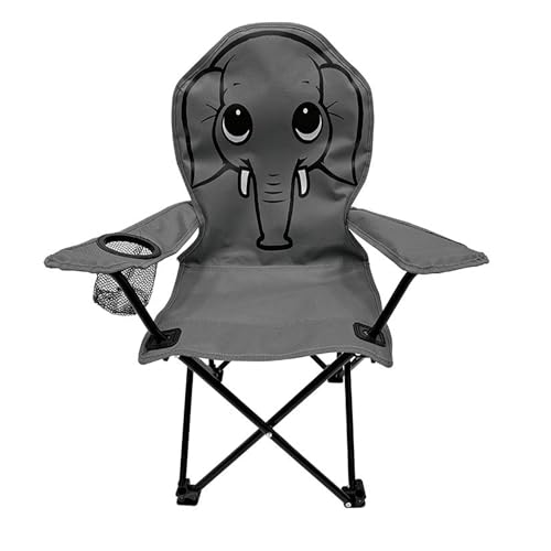 Kinder Anglersessel Dunkelgrau Campingstuhl Faltstuhl Anglerstuhl Motiv Elefant mit Getränkehalter und Tasche