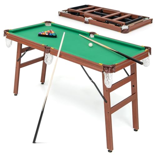 COSTWAY Billardtisch Klappbar, Billiard Tisch inkl. 2 Queues, 16 Billard, 2 Kreiden, Dreieck, Bürste, Pool-Billardtische für Zuhause, Bar, 138 x 67 x 79,5 cm