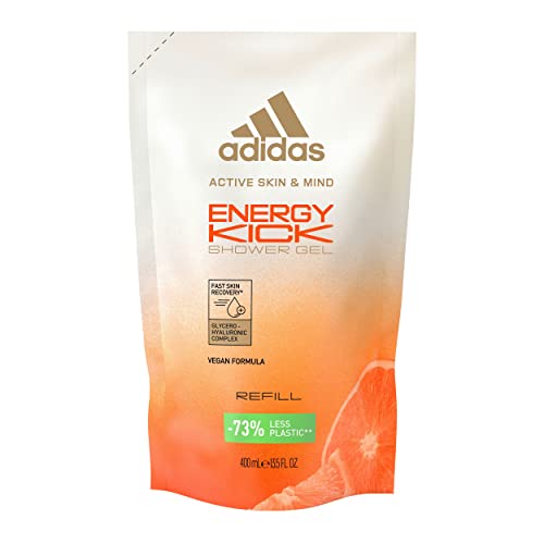 adidas Energy Kick Duschgel zum Nachfüllen, belebend mit ätherischem Orangenöl, 400 ml