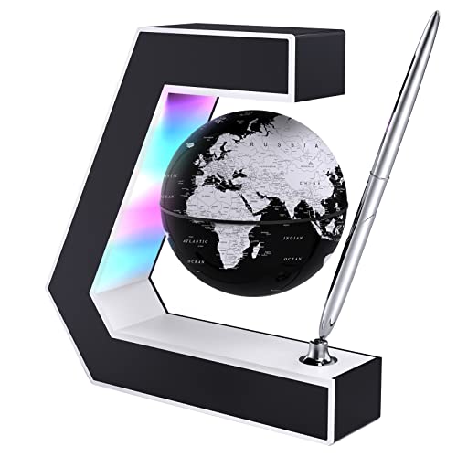 Schwebender Globus mit LED Leuchten Schwebender Globus mit Magnetschwebebahn und Stift, tragbar zum Schreiben auf dem Schreibtisch, Weltkarte für die Schreibtischdekoration