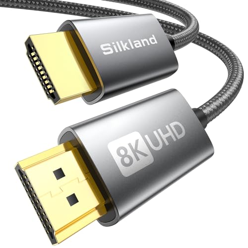 Silkland 8K HDMI 2.1 Kabel, HDMI eARC-Kabel für Soundbar 48Gbps, PS5 HDMI Kabel 4K@120Hz, 2K@240Hz/144Hz, 8K@60Hz, Dynamic HDR, Dolby Atmos, HDCP 2.2/2.3 für für Fire TV, HDTV, Laptop, 1m
