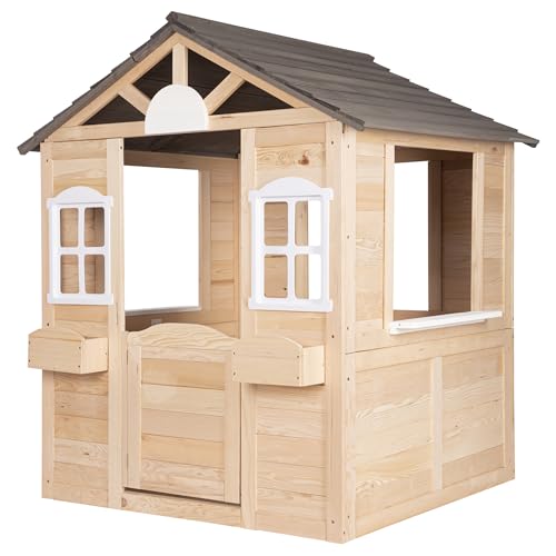 ONVAYA® Kinderspielhaus aus Holz ǀ mit Tür und Fenster ǀ FSC-zertifiziertes Echtholz ǀ für DIY-Streichprojekte ǀ einfacher Aufbau ǀ Gartenhaus für Kinder