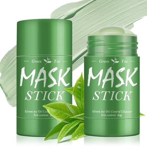 2 Stück Green Mask Stick, Grüntee Purifying Clay Mask, Green Tea Mask Tiefenreinigung der Poren, Smearing Mask Moisturizing Nourishing Skin, Reduzierung von Mitessern