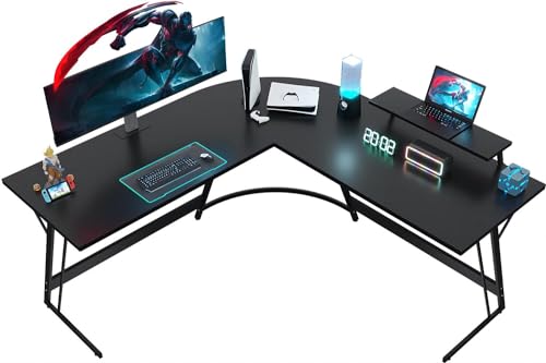 JUMMICO Gaming Tisch 130x130x75cm,Schreibtisch mit Monitorständer,Eckschreibtisch,Schreibtisch L Form,Gaming Schreibtisch L-förmiger,Groß Pc Ecktisch,Schwarz