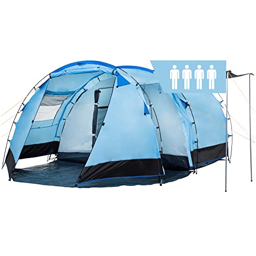 CampFeuer Zelt Super+ für 4 Personen | Blau/Schwarz | Großes Tunnelzelt mit 2 Eingängen und Vordach, 3000 mm Wassersäule | Gruppenzelt, Campingzelt, Familienzelt