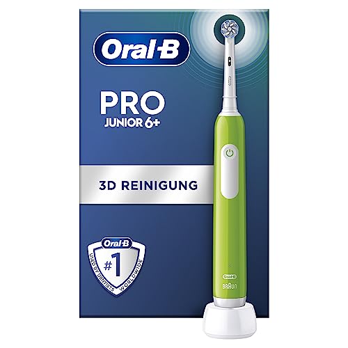 Oral-B Pro Junior Elektrische Zahnbürste/Electric Toothbrush für Kinder ab 6 Jahren, Drucksensor, 3 Putzmodi inkl. Sensitiv für Zahnpflege, weiche Borsten & Timer, Designed by Braun, grün