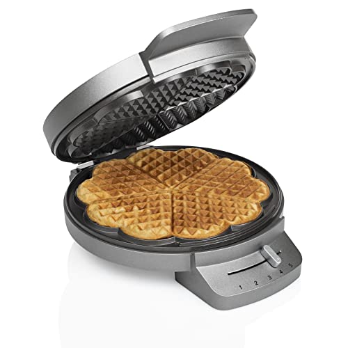 Princess Waffeleisen 132380, mit Herzwaffelform, 1200 Watt, 0,85m Kabellänge, 5 Heizstufen, mit Kontrollleuchte