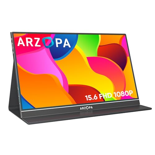ARZOPA Portable Monitor, 15.6 Inch 1080 FHD Portable Monitor with External HDR Eye Care Screen and HDMI/Type-C/USB-C, for Laptop/PC/Mac/PS4/Xbox