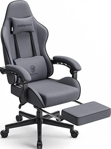 Dowinx Gaming Stuhl Bürostuhl Stoff Tasche Frühling Kissen, Massage , Stoff mit Kopfstütze, Ergonomische Gaming Stuhl mit Fußstütze (grau)