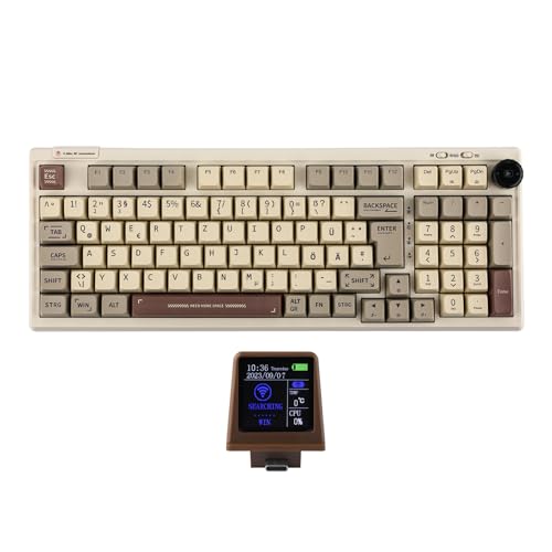 EPOMAKER RT100 ISO(Deutsch) Mechanische Tastatur mit anpassbarem Mini-TV. 98-Key Gasket, knob, 5000mAh, Hot-Swap, Bluetooth/2.4ghz/USB-C por Mac/PC/Game (DE Retro, Gateron Yellow Switch)