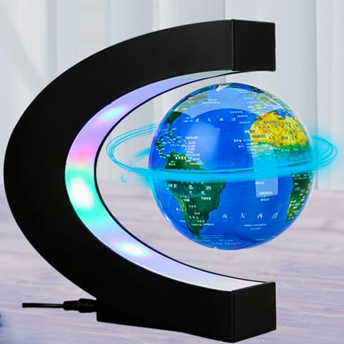 XUBX C-Form Magnetisch Schwebender Globus mit LED-Licht, Magnetische Schweben Floaten Weltkarte Globus, Rotierende Erde Globus Kugel, Automatischer Schwimmender Globus-1