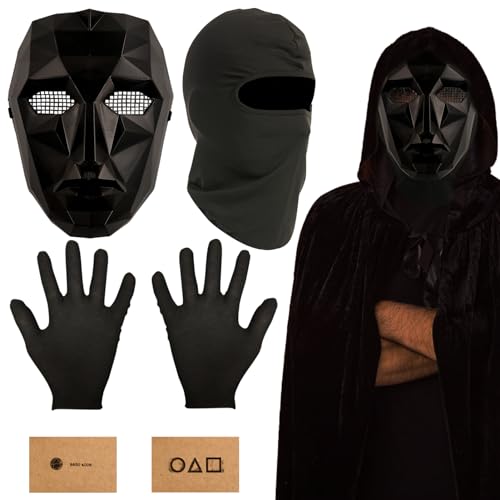 Halloween Masken Kostüm,The Game Maske,Sturmhaube,Schwarz Handschuhe,10 Spielkarte,Koreanische Spiel-Maske,Gesichts-Maske, für Halloween, Fasching & Karneval als Kostüm für Herren & Damen & Kinder