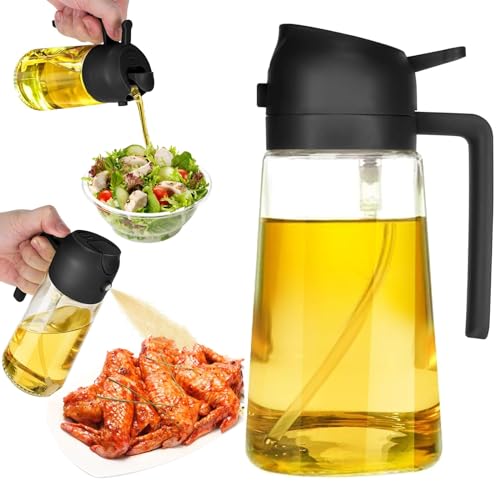 ölsprüher 2 in 1, 500ml Öl Sprühflasche für Speiseöl, Ölflasche ausgießer und Sprüher,Olivenöl spray,Essig Sprayer Spender,zum Kochen,Backen,Grillen und Salat,Ölflasche Perfekt zum Kochen (Schwarz)